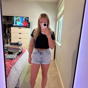 jean shorts, cuffed leg